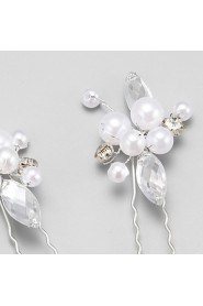 Women's / Flower Girl's Rhinestone / Alloy / Imitation Pearl Headpiece-Wedding / Special Occasion Hair Pin 3 Pieces White Round