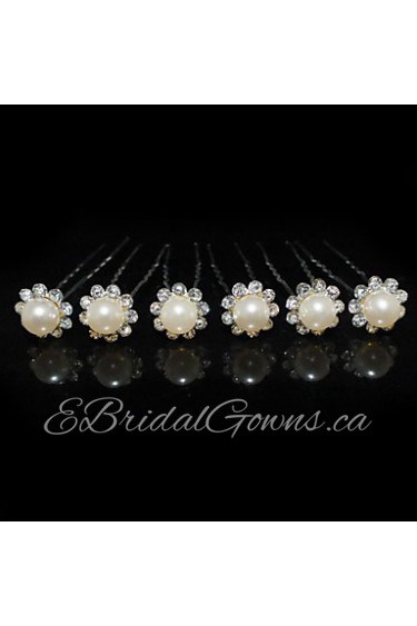 Beautiful Six Pieces Alloy Wedding Bridal Hairpins With Rhinestones And Imitation Pearls