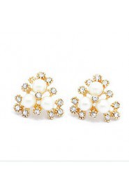 Lady's Pearl Crystal 18K Gold Plated Stud Earrings