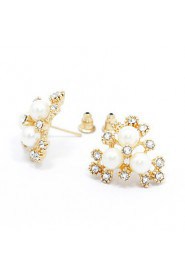 Lady's Pearl Crystal 18K Gold Plated Stud Earrings