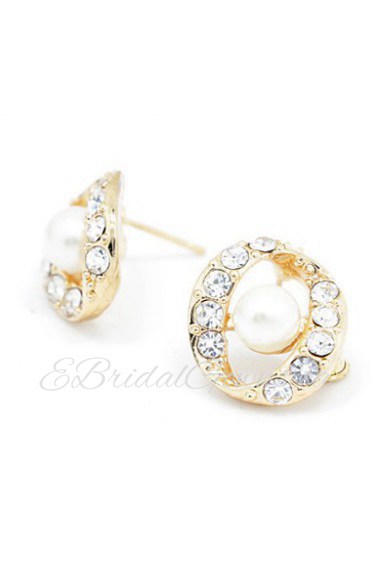 Lady's Pearl Crystal 18K Gold Plated Stud Earrings