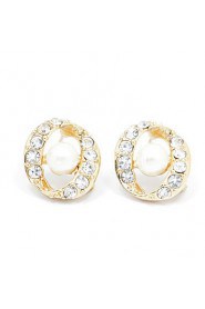 Lady's Pearl Crystal 18K Gold Plated Stud Earrings