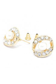 Lady's Pearl Crystal 18K Gold Plated Stud Earrings