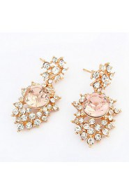 New Korean Fashion Luxury Hollow Shiny Pink White Rhinestone Irregular Pierced Drop Earrings