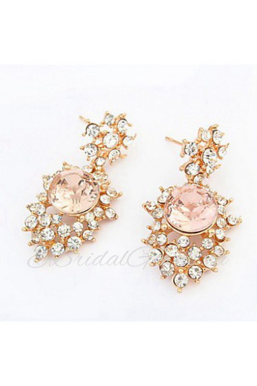 New Korean Fashion Luxury Hollow Shiny Pink White Rhinestone Irregular Pierced Drop Earrings