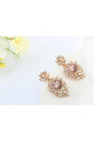 New Korean Fashion Luxury Hollow Shiny Pink White Rhinestone Irregular Pierced Drop Earrings