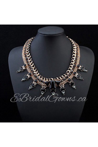 Fashion High Quality Brand Design Luxury Big Triangle Black Crystal Chunky Statement Necklace New Arrival