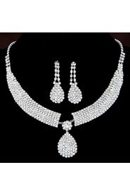 Women's Shiny Rhinestone Bridal Sets Bridal Accessories Water Droplets Pendant Necklace Earrings Set Wedding Party Gift