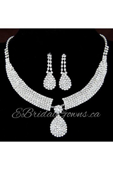 Women's Shiny Rhinestone Bridal Sets Bridal Accessories Water Droplets Pendant Necklace Earrings Set Wedding Party Gift