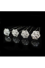 Nice Four Pieces Alloy Flower Shape Wedding Bridal Hairpins With Rhinestones