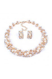 Women's New Hot European Style Fashion Imitation Pearl Bridal Choker Necklace Earrings Set