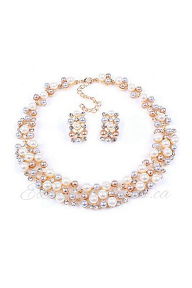 Women's New Hot European Style Fashion Imitation Pearl Bridal Choker Necklace Earrings Set