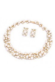 Women's New Hot European Style Fashion Imitation Pearl Bridal Choker Necklace Earrings Set