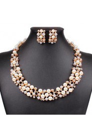 Women's New Hot European Style Fashion Imitation Pearl Bridal Choker Necklace Earrings Set