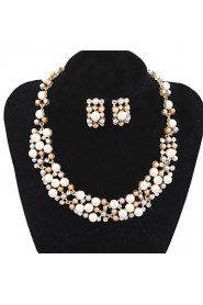 Women's New Hot European Style Fashion Imitation Pearl Bridal Choker Necklace Earrings Set