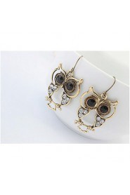 Fashion Vintage Retro Smart Owl Pendant Earrings Cute Bronze Alloy Drop Earrings with Rhinestone Women Animal Jewelry