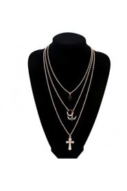 Fashion Punk Style Jewelry Angel Wings Long Tassel Necklace Double Cross Gold Alloy Necklace For Lady Women