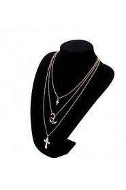 Fashion Punk Style Jewelry Angel Wings Long Tassel Necklace Double Cross Gold Alloy Necklace For Lady Women