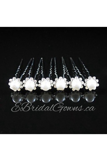 Gorgeous Clear Crystals And Imitation Pearls Wedding Bridal Pins/ Flowers,6 Pieces