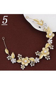 Lady's Baroque Style Gold Leaf Olive Crystal Pearl Headband Forehead Hair Jewelry for Wedding Party (Length:28cm)