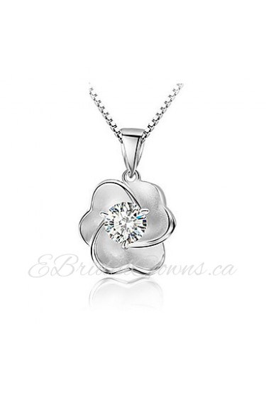 Vintage Rhinestone White Simple Flower Pendant Necklace 925 Silver Link Chain Fashion Women Crystal Jewelry