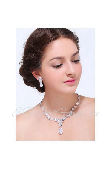 Women's Silver Alloy Crystal Rhinestone Cubic Zirconia Jewelry Set