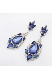 Fashion Women Rhinestone Filled Dangle Earrings Simulated Blue Sapphire Charms Flower Piercing Drop Earrings