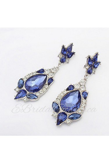 Fashion Women Rhinestone Filled Dangle Earrings Simulated Blue Sapphire Charms Flower Piercing Drop Earrings