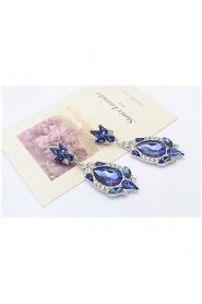 Fashion Women Rhinestone Filled Dangle Earrings Simulated Blue Sapphire Charms Flower Piercing Drop Earrings