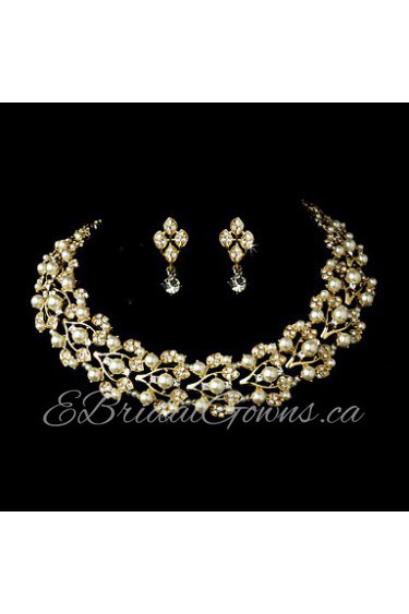 Women's Gold Alloy Wedding/Party Jewelry Set With Rhinestone White Pearls Rhinestones/Crystal/Diamond For Bridal