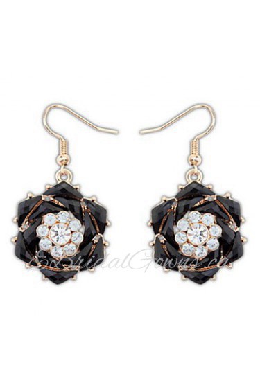 European And American Vintage Women White Rhinestone Flower Drop Earrings Gold Ear Hook