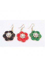 European And American Vintage Women White Rhinestone Flower Drop Earrings Gold Ear Hook