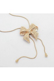 Women's European Style Fashion Noble Diamond Bow Sweater Chain Necklace