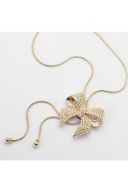 Women's European Style Fashion Noble Diamond Bow Sweater Chain Necklace