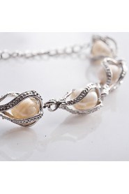 Women's Round Bangles Bracelet Alloy Imitation Pearl