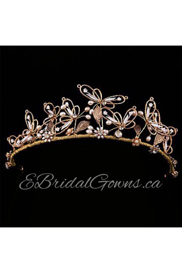 Bride's Butterfly Rhinestone Imitation Pearl Wedding Hair Accessories Crown Tiaras Headpiece 1 Pieces