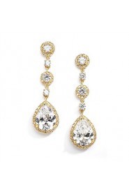 Vintage Women's Earrings Crystal Zircon Diamond Gold Earring For Wedding Bridal