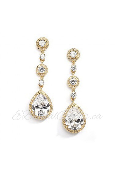 Vintage Women's Earrings Crystal Zircon Diamond Gold Earring For Wedding Bridal