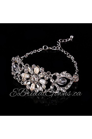 Vintage Luxurious Diamond Fresh Pearls Wedding Silver Bracelet For Women Lades Bridal Birthday GIft 1930's Wedding