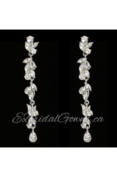 Vintage Women's Earrings Crystal Zircon Diamond Silver Earring For Wedding Bridal