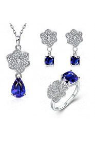 Fashion Round Shape Copper Silver Plated Zircon Foreign Trade Jewewlry Sets