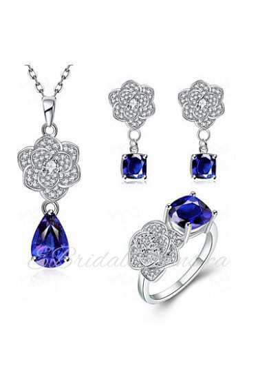 Fashion Round Shape Copper Silver Plated Zircon Foreign Trade Jewewlry Sets