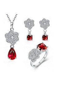 Fashion Round Shape Copper Silver Plated Zircon Foreign Trade Jewewlry Sets