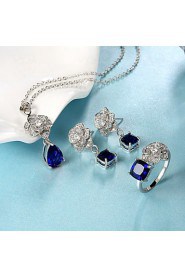 Fashion Round Shape Copper Silver Plated Zircon Foreign Trade Jewewlry Sets