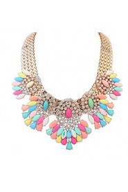 Fashion Exaggerated Necklace Water Drop Shaped Women Fashion Luxury Statement Colorful Flower Necklace