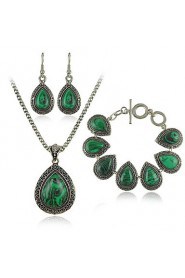 Fashion green malachite stone jewelry sets charm bracelet pendant necklace women Vintage silver jewelry sets