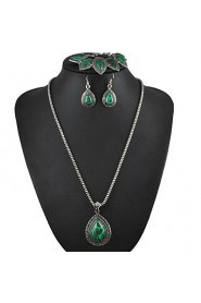 Fashion green malachite stone jewelry sets charm bracelet pendant necklace women Vintage silver jewelry sets