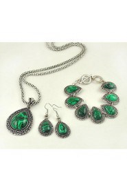 Fashion green malachite stone jewelry sets charm bracelet pendant necklace women Vintage silver jewelry sets