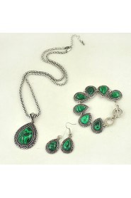 Fashion green malachite stone jewelry sets charm bracelet pendant necklace women Vintage silver jewelry sets