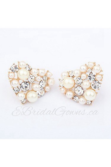 Exquisite Alloy With Pearl/Rhinestone Heart Shaped Women's Earrings